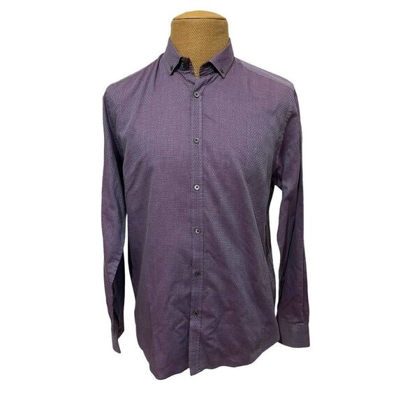 Ted‎ Baker Men's Long Sleeve Dress Shirt Geometric All Over London Purple Size 5 - Picture 2 of 8